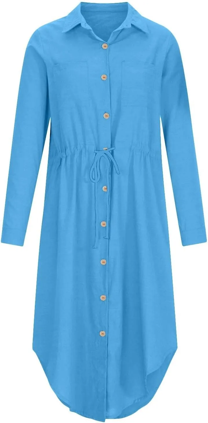 Womens Dress Summer Casual Short Sleeve Button Down Shirt Dresses Beach Cover Up Sundress with Pockets