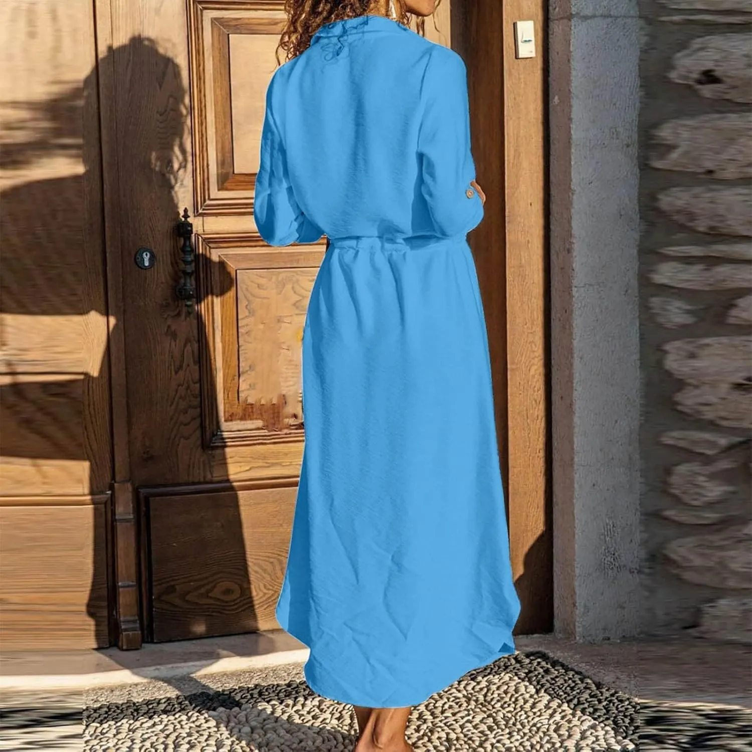 Womens Dress Summer Casual Short Sleeve Button Down Shirt Dresses Beach Cover Up Sundress with Pockets