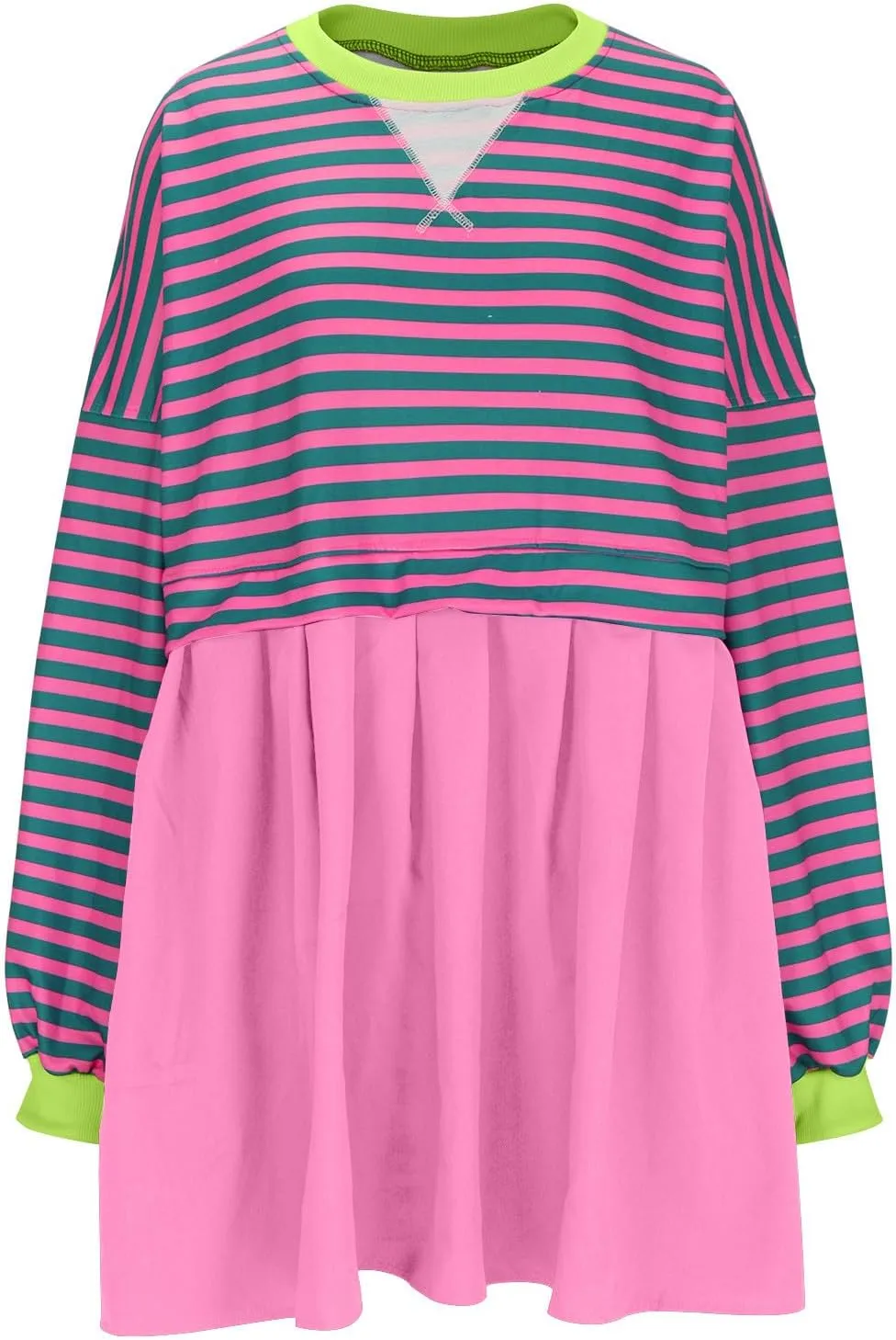 Women's Dresses Casual Oversized Sweatshirts Long Sleeve Crewneck Patchwork Pleated Pullover Mini Dress Fall Dress
