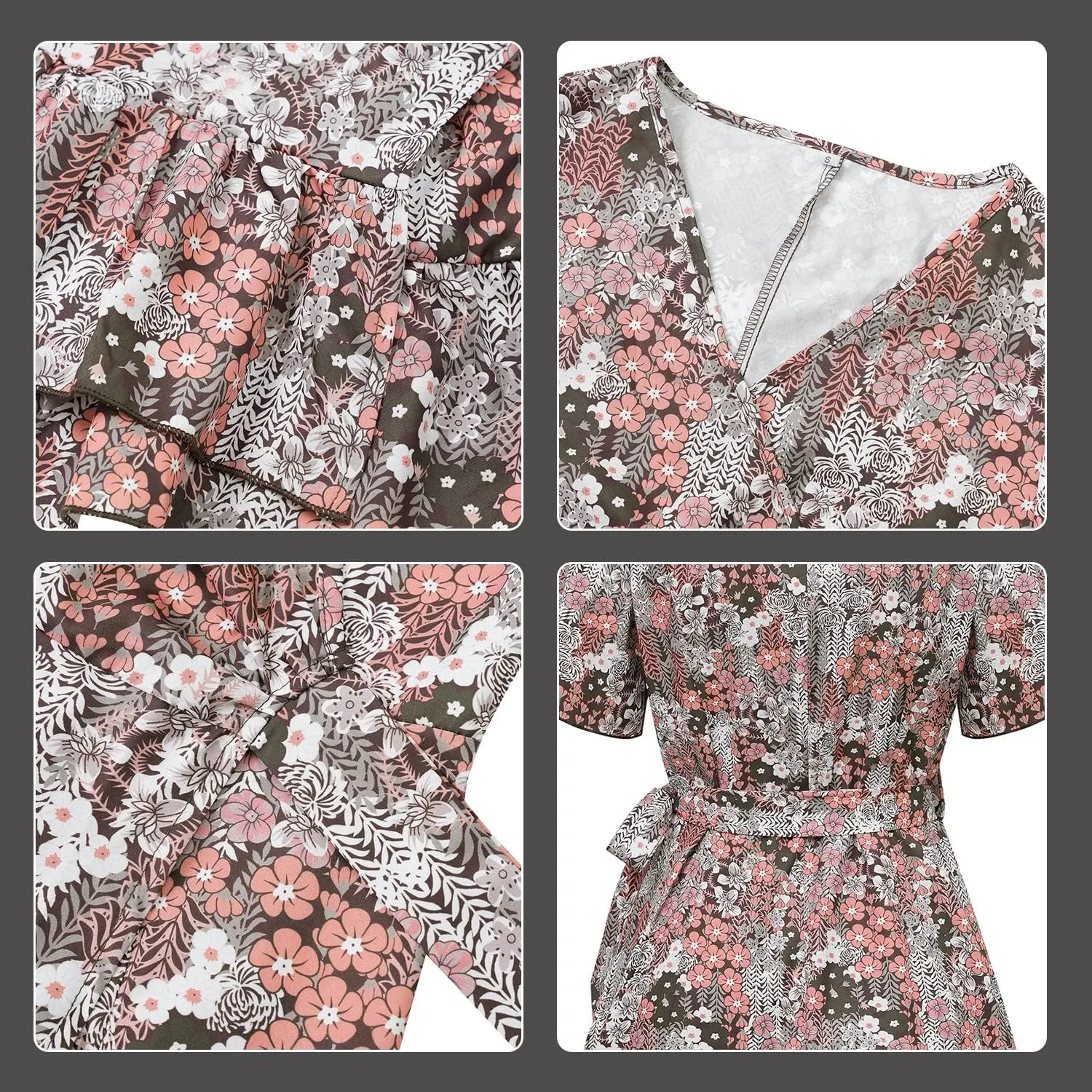 Women's Floral V Neck Summer Short Dress 2023 Spring Summer Ruffle Long Sleeve Floral Print Mini Dress