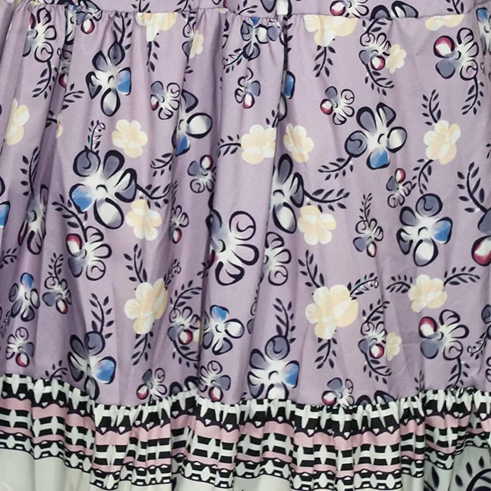 Women's High Waist Bohemian Floral Printed Maxi Skirt Ruffled Flowy Vintage Long Skirt