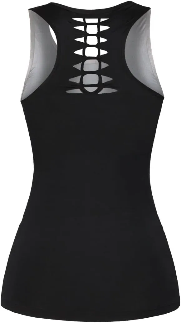 Womens Hollow Out Skull Print Workout Yoga Tank Tops Halloween Shirt