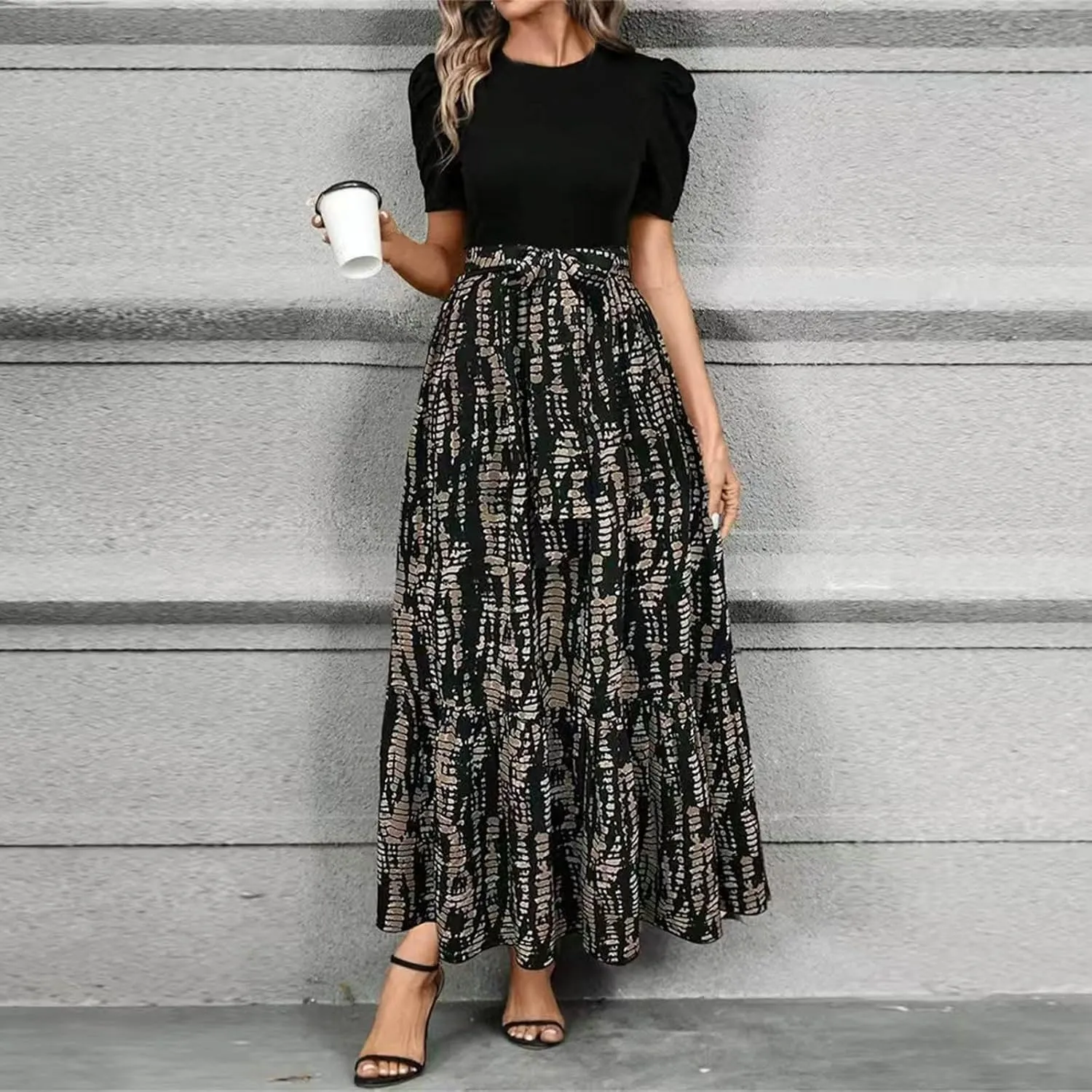 Women's Long Flowy Ruffle Short Sleeve Maxi Dress Floral Printed 2025 Dresses with Pockets Summer Casual Dresses