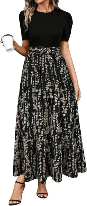 Women's Long Flowy Ruffle Short Sleeve Maxi Dress Floral Printed 2025 Dresses with Pockets Summer Casual Dresses