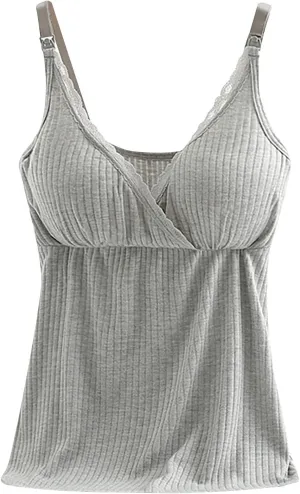 Womens Nursing Tank Tops Built in Bra for Breastfeeding Maternity Camisoles with Pads Sleeveless V Neck Cami Shirts