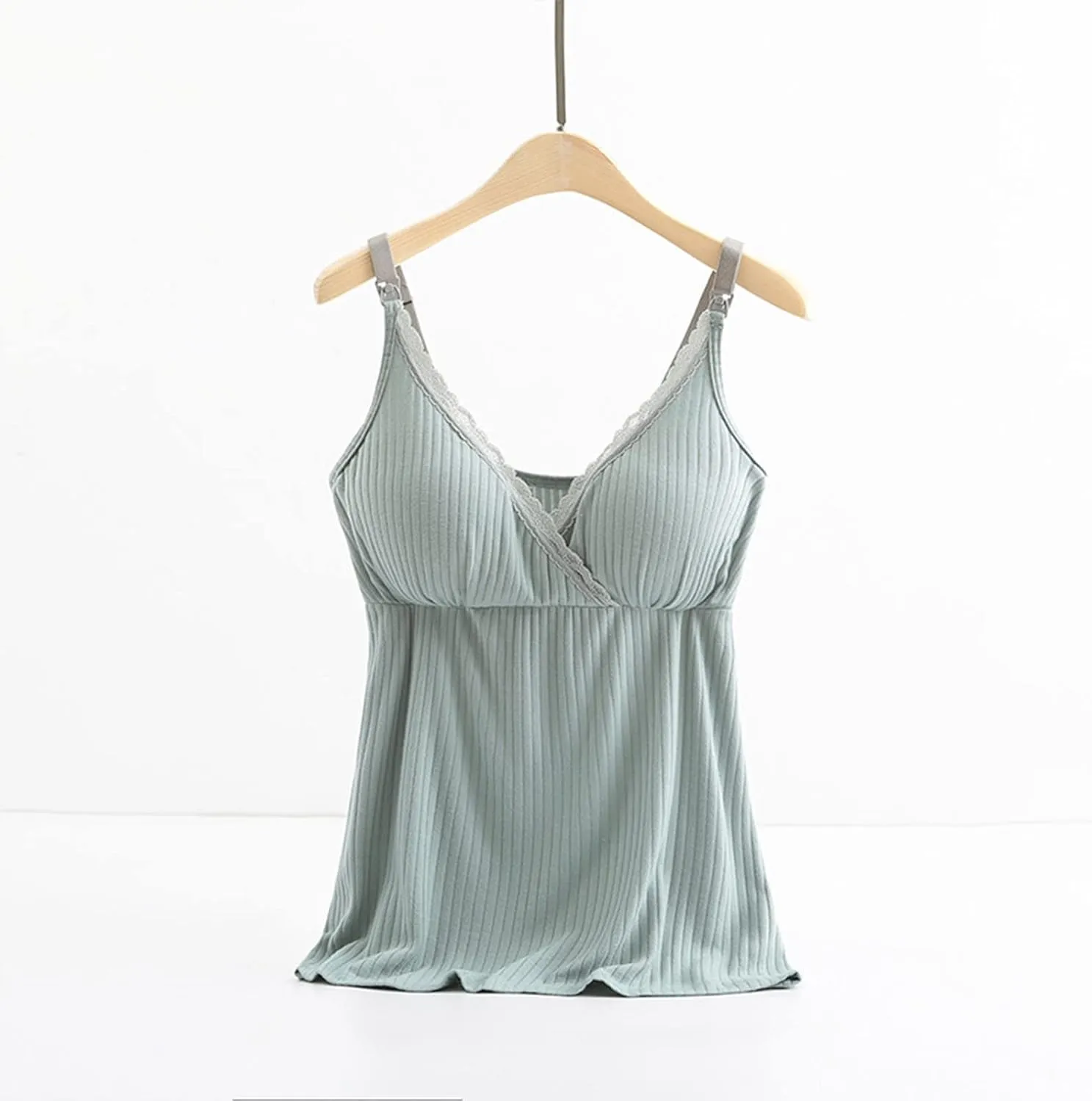 Womens Nursing Tank Tops Built in Bra for Breastfeeding Maternity Camisoles with Pads Sleeveless V Neck Cami Shirts