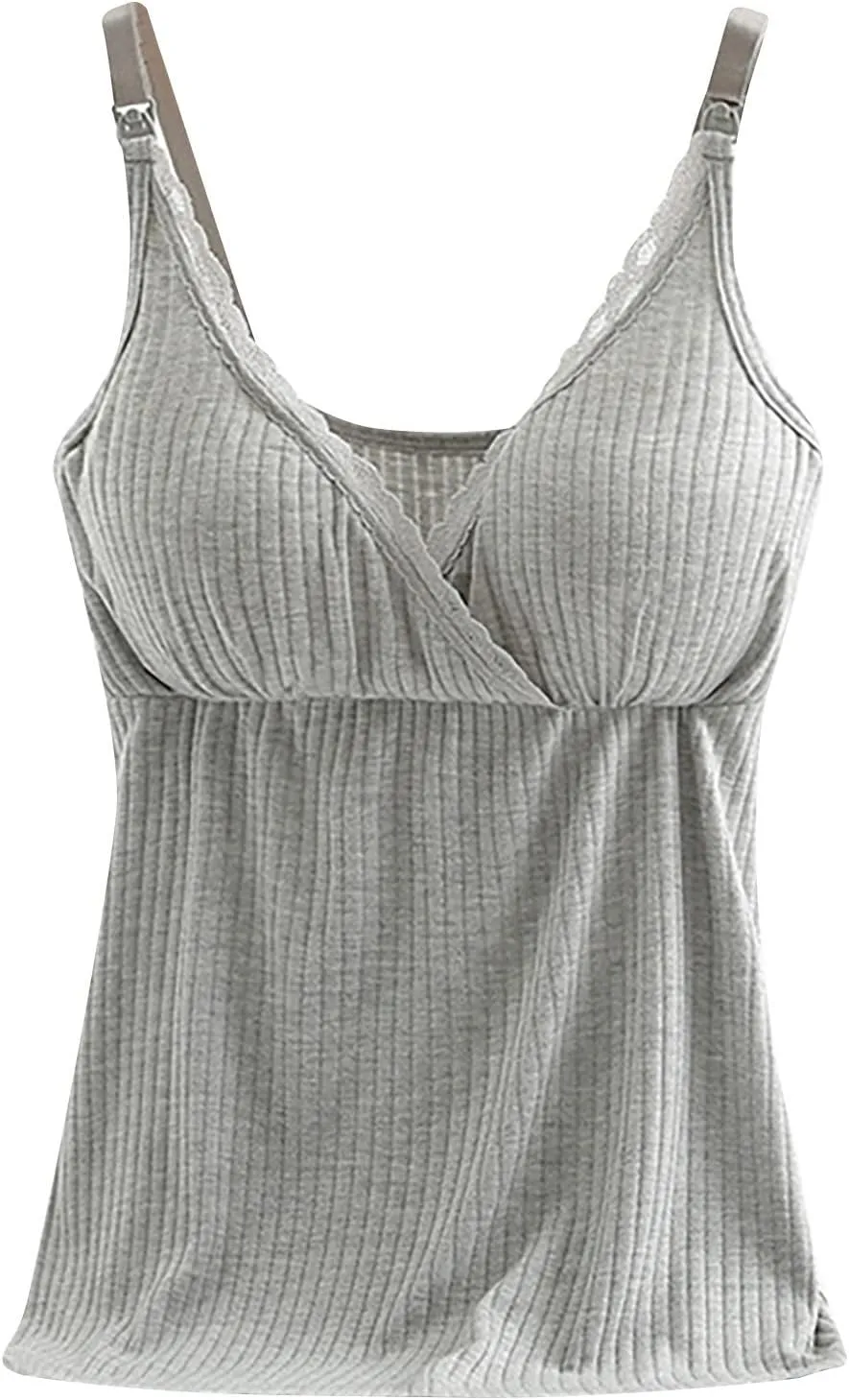 Womens Nursing Tank Tops Built in Bra for Breastfeeding Maternity Camisoles with Pads Sleeveless V Neck Cami Shirts