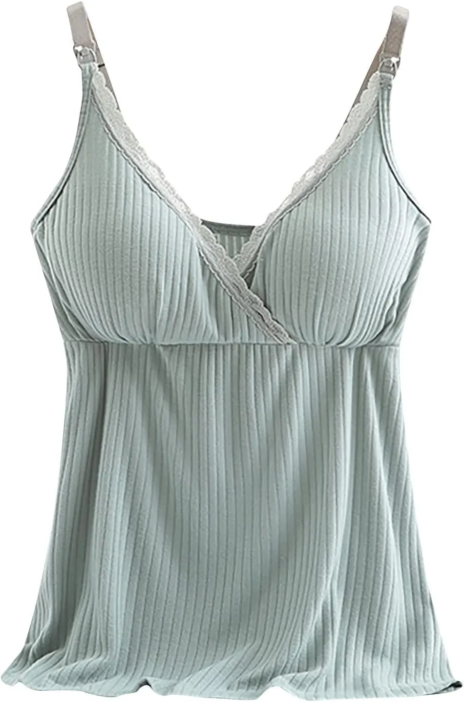Womens Nursing Tank Tops Built in Bra for Breastfeeding Maternity Camisoles with Pads Sleeveless V Neck Cami Shirts