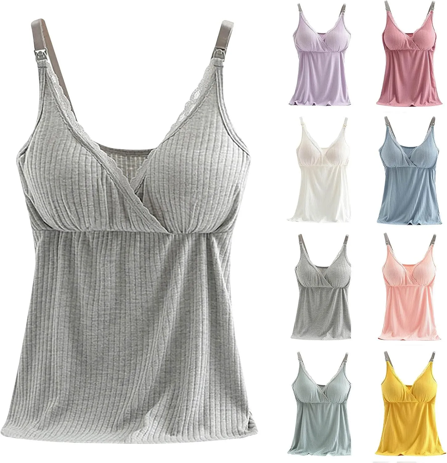 Womens Nursing Tank Tops Built in Bra for Breastfeeding Maternity Camisoles with Pads Sleeveless V Neck Cami Shirts