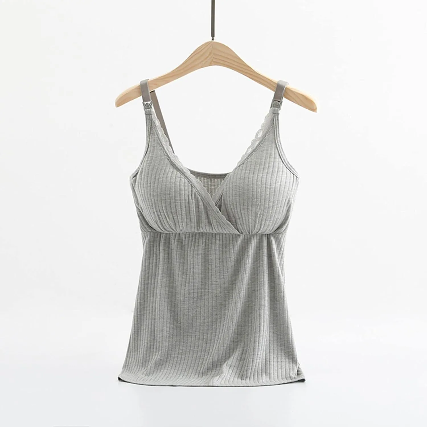Womens Nursing Tank Tops Built in Bra for Breastfeeding Maternity Camisoles with Pads Sleeveless V Neck Cami Shirts