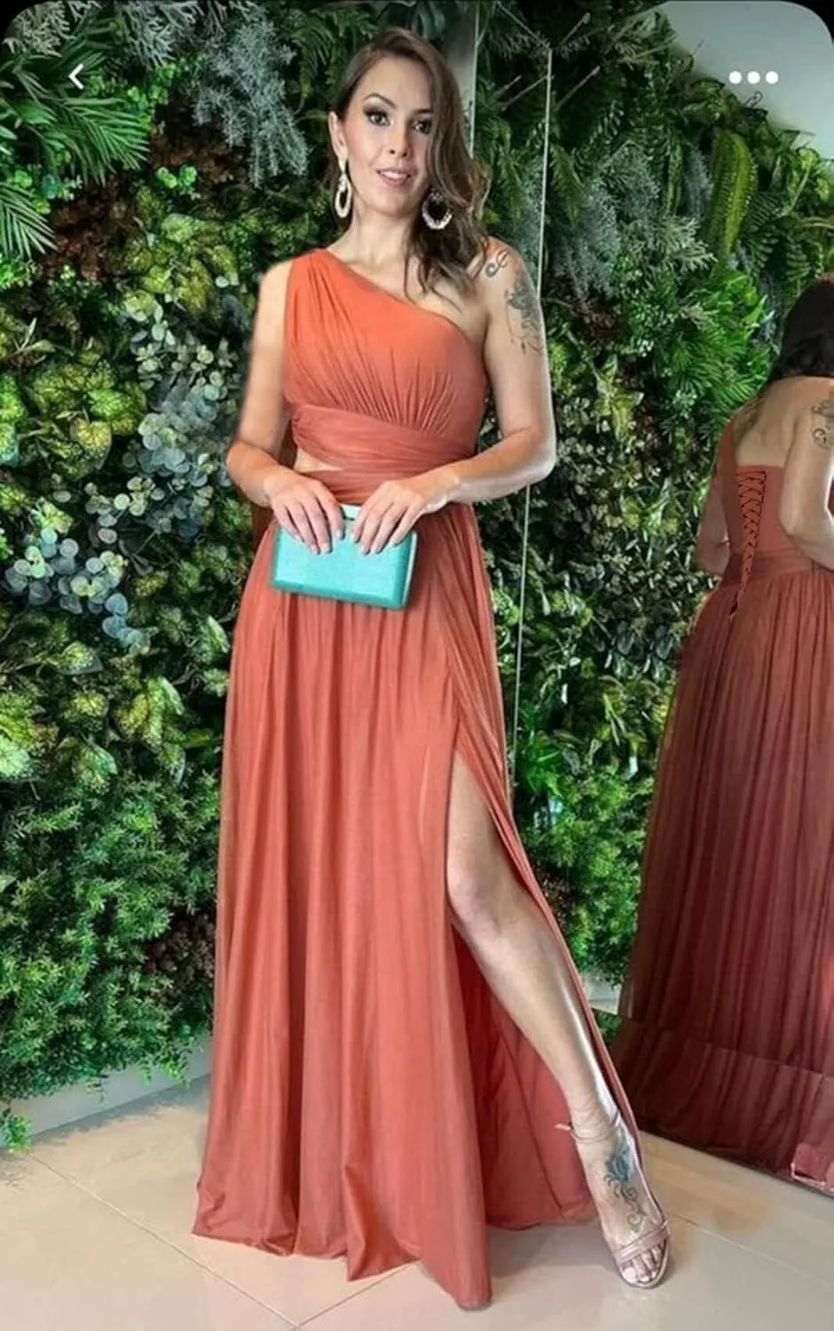 Women's One Shoulder Prom Dresses with Slit Cutout Ruched Birdsmaid Dresses Long Formal Dress with Pockets AN150