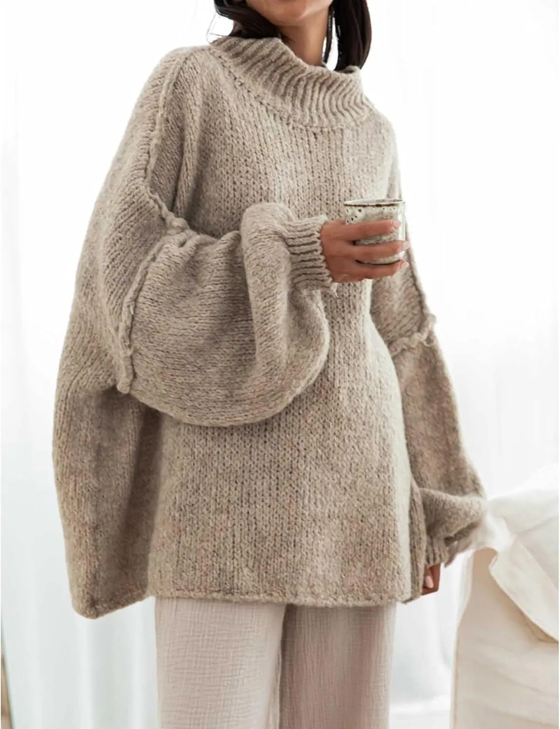 Women's Oversized Crewneck Fall Sweaters for Women 2024 Long Sleeve Fuzzy Knit Chunky Pullover Sweater