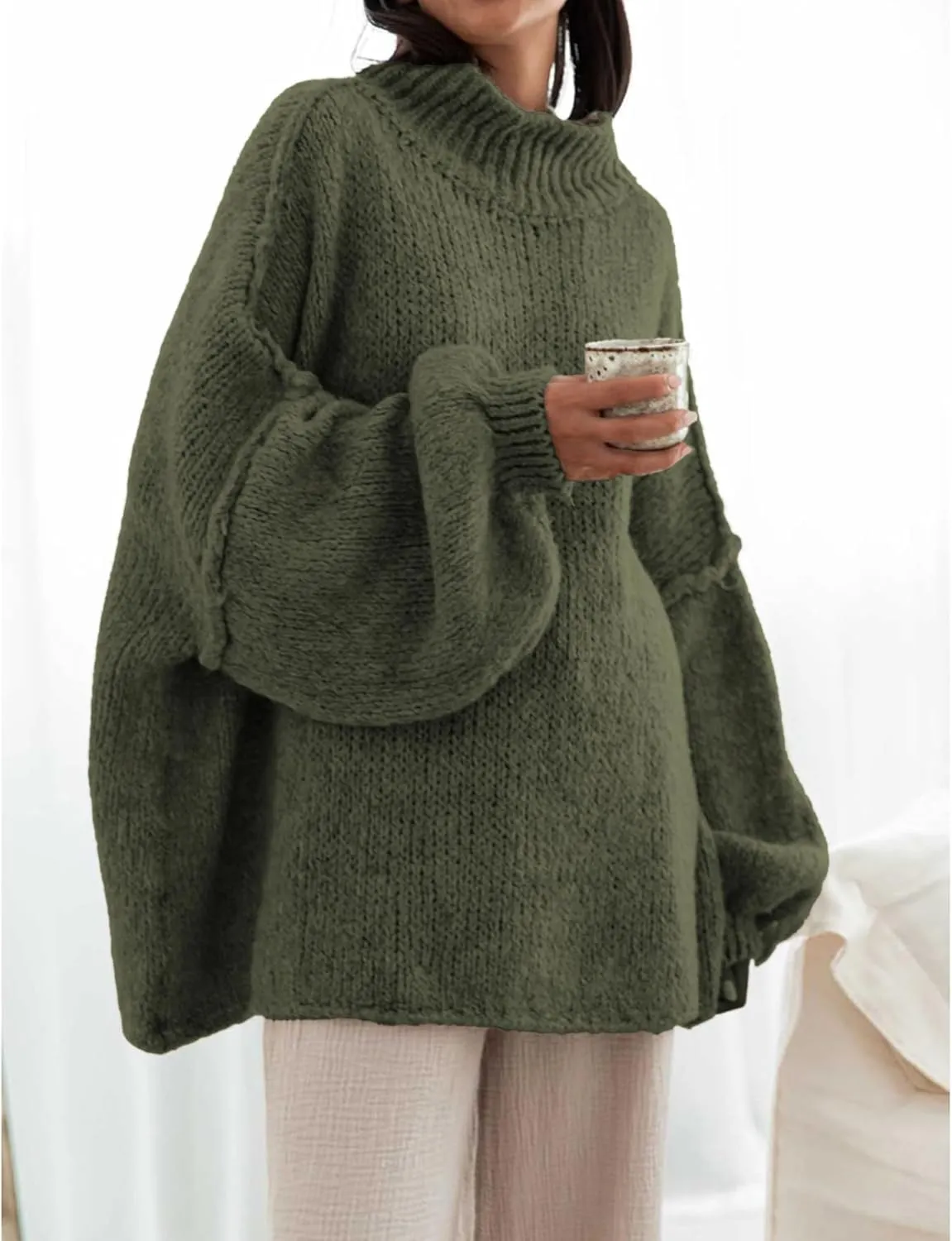 Women's Oversized Crewneck Fall Sweaters for Women 2024 Long Sleeve Fuzzy Knit Chunky Pullover Sweater