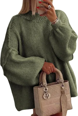 Women's Oversized Crewneck Fall Sweaters for Women 2024 Long Sleeve Fuzzy Knit Chunky Pullover Sweater