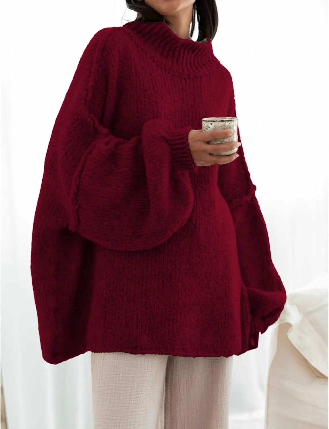 Women's Oversized Crewneck Fall Sweaters for Women 2024 Long Sleeve Fuzzy Knit Chunky Pullover Sweater
