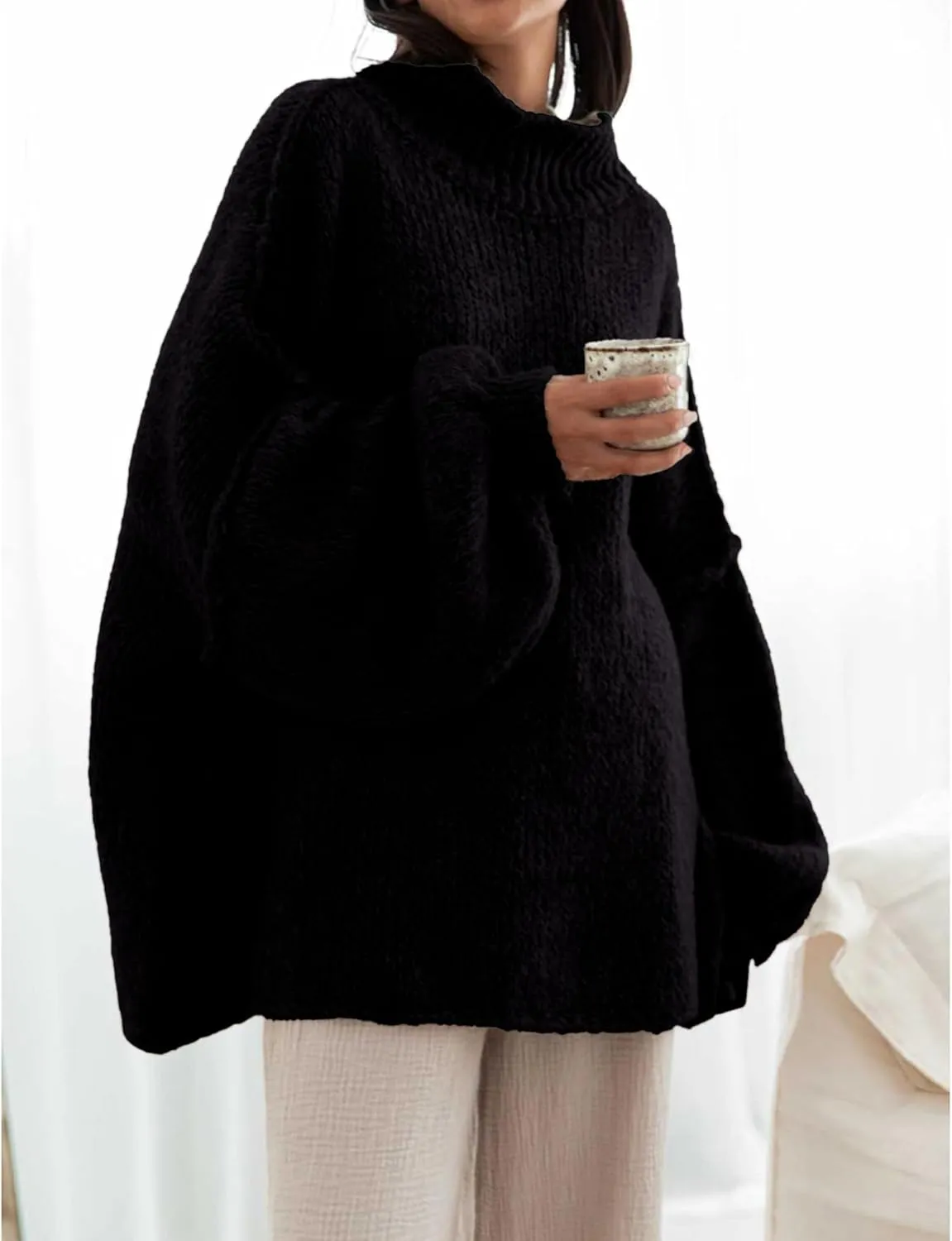 Women's Oversized Crewneck Fall Sweaters for Women 2024 Long Sleeve Fuzzy Knit Chunky Pullover Sweater