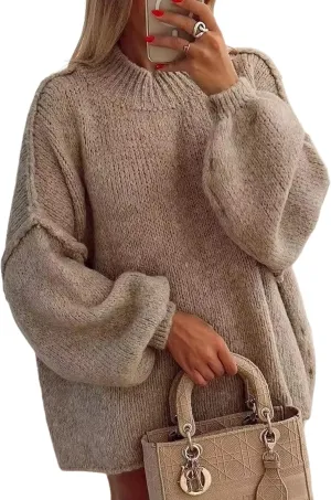 Women's Oversized Crewneck Fall Sweaters for Women 2024 Long Sleeve Fuzzy Knit Chunky Pullover Sweater