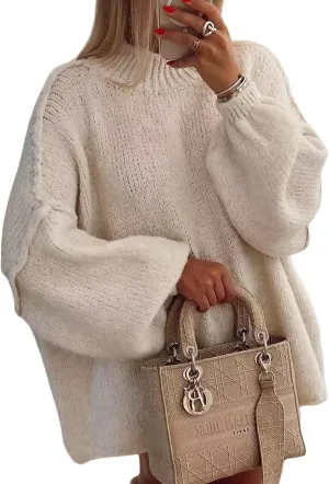Women's Oversized Crewneck Fall Sweaters for Women 2024 Long Sleeve Fuzzy Knit Chunky Pullover Sweater
