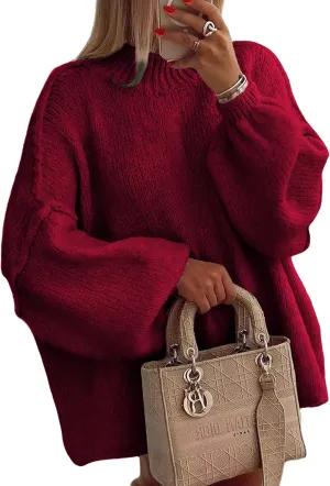 Women's Oversized Crewneck Fall Sweaters for Women 2024 Long Sleeve Fuzzy Knit Chunky Pullover Sweater