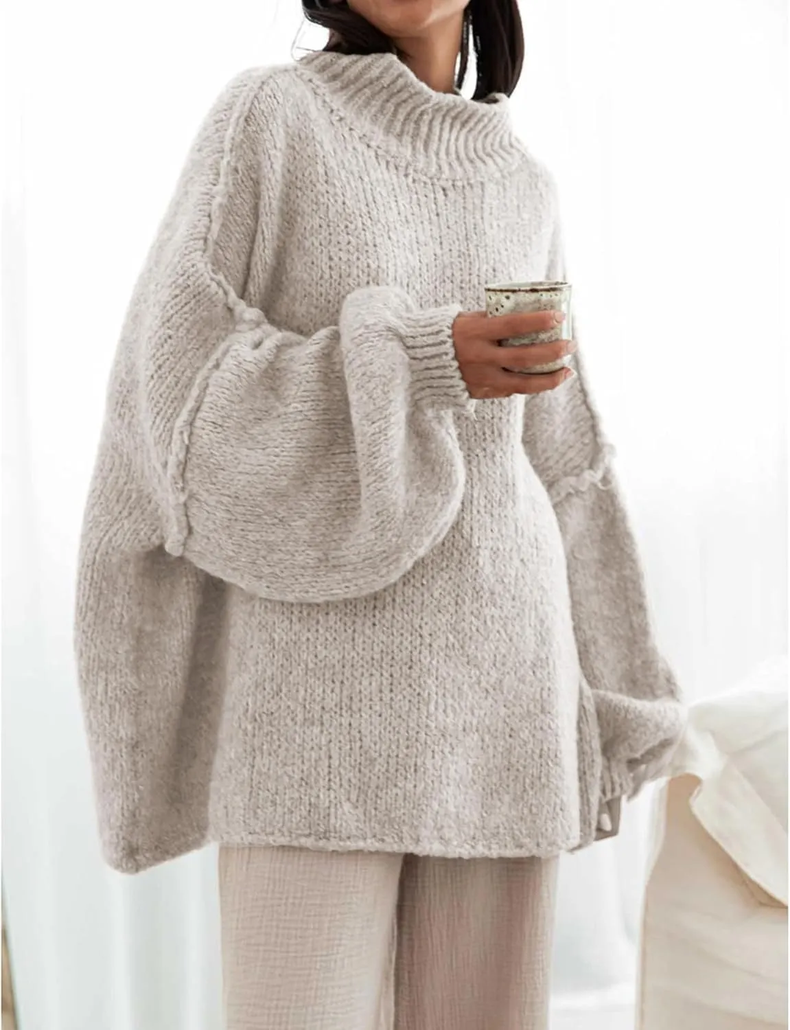 Women's Oversized Crewneck Fall Sweaters for Women 2024 Long Sleeve Fuzzy Knit Chunky Pullover Sweater