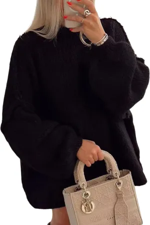 Women's Oversized Crewneck Fall Sweaters for Women 2024 Long Sleeve Fuzzy Knit Chunky Pullover Sweater