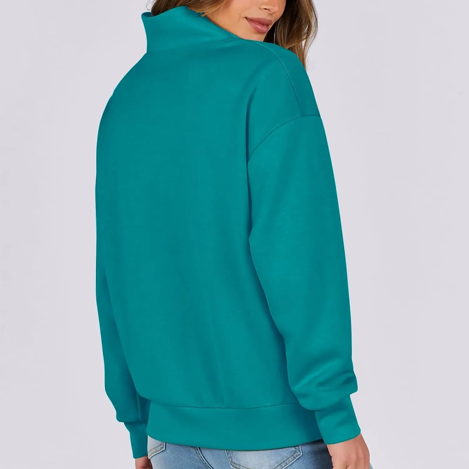 Women's Oversized Quarter Half Zip Hoodies,2024 Casual V Neck Long Sleeve Fleece Sweatshirts,Cute Winter