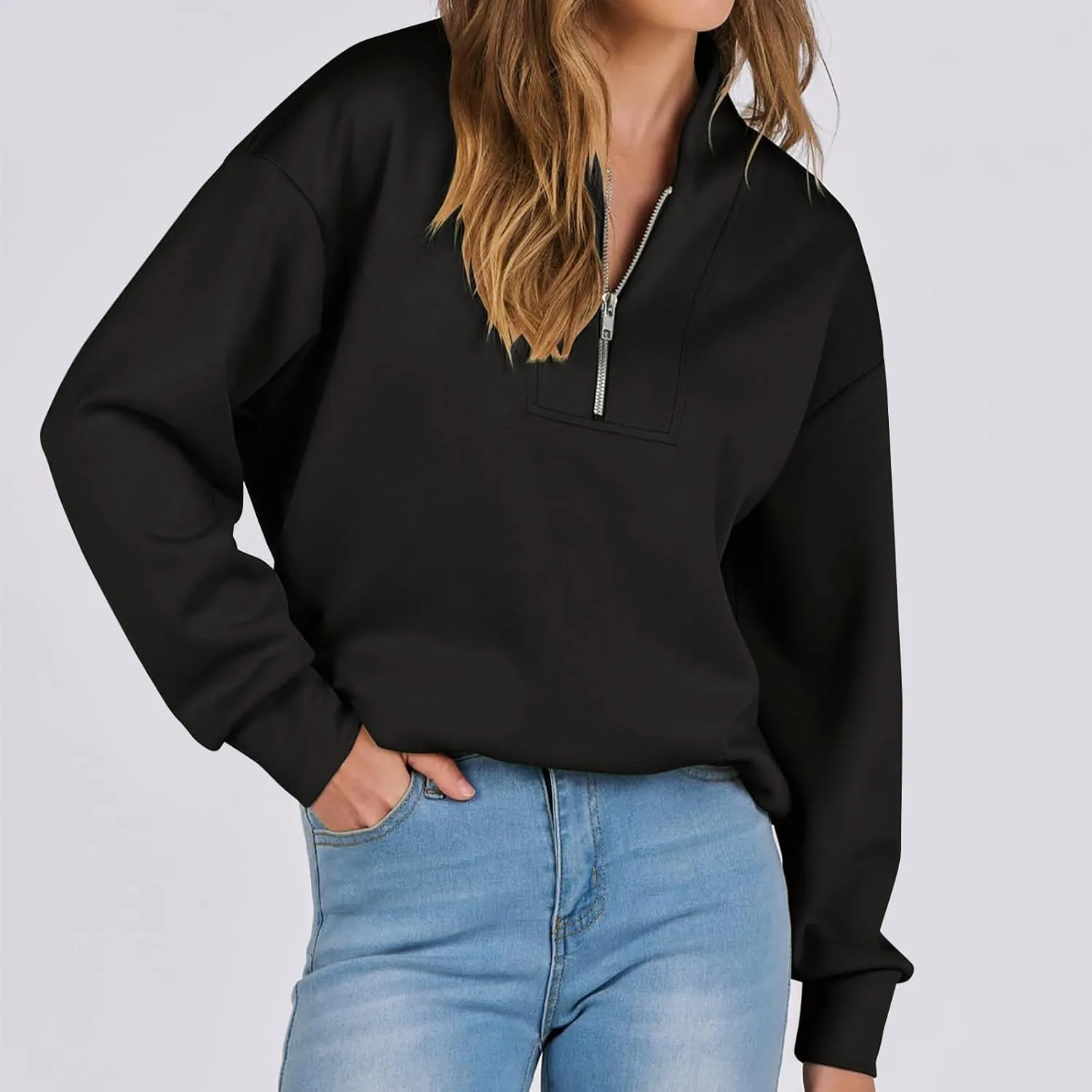 Women's Oversized Quarter Half Zip Hoodies,2024 Casual V Neck Long Sleeve Fleece Sweatshirts,Cute Winter