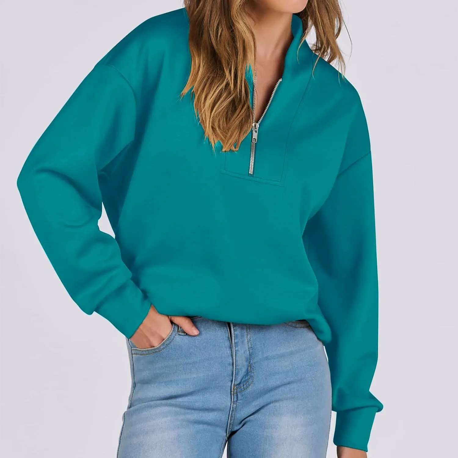 Women's Oversized Quarter Half Zip Hoodies,2024 Casual V Neck Long Sleeve Fleece Sweatshirts,Cute Winter
