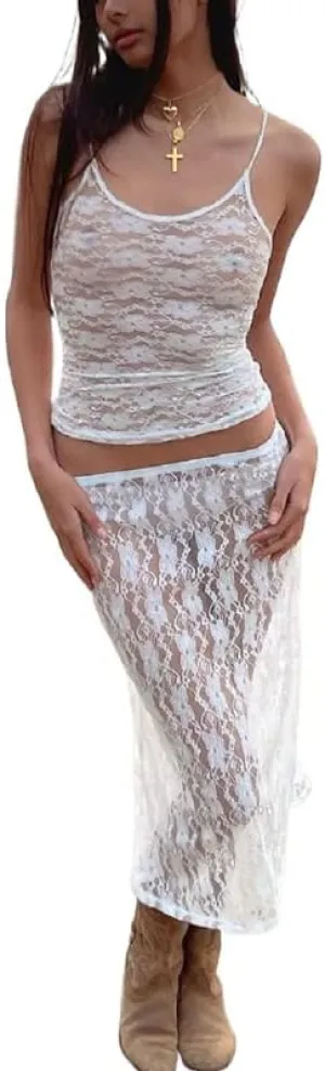 Women's Sexy Cut Out Skirt Sets Backless Halter Neck Crop Cami Top Bodycon Split Maxi Skirts 2 Piece Outfits