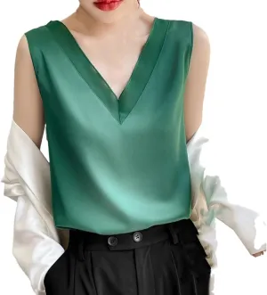 Women's Sleeveless Mulberry-Silk Camisole Summer V-Neck Satin Tank Tops Inside Vest