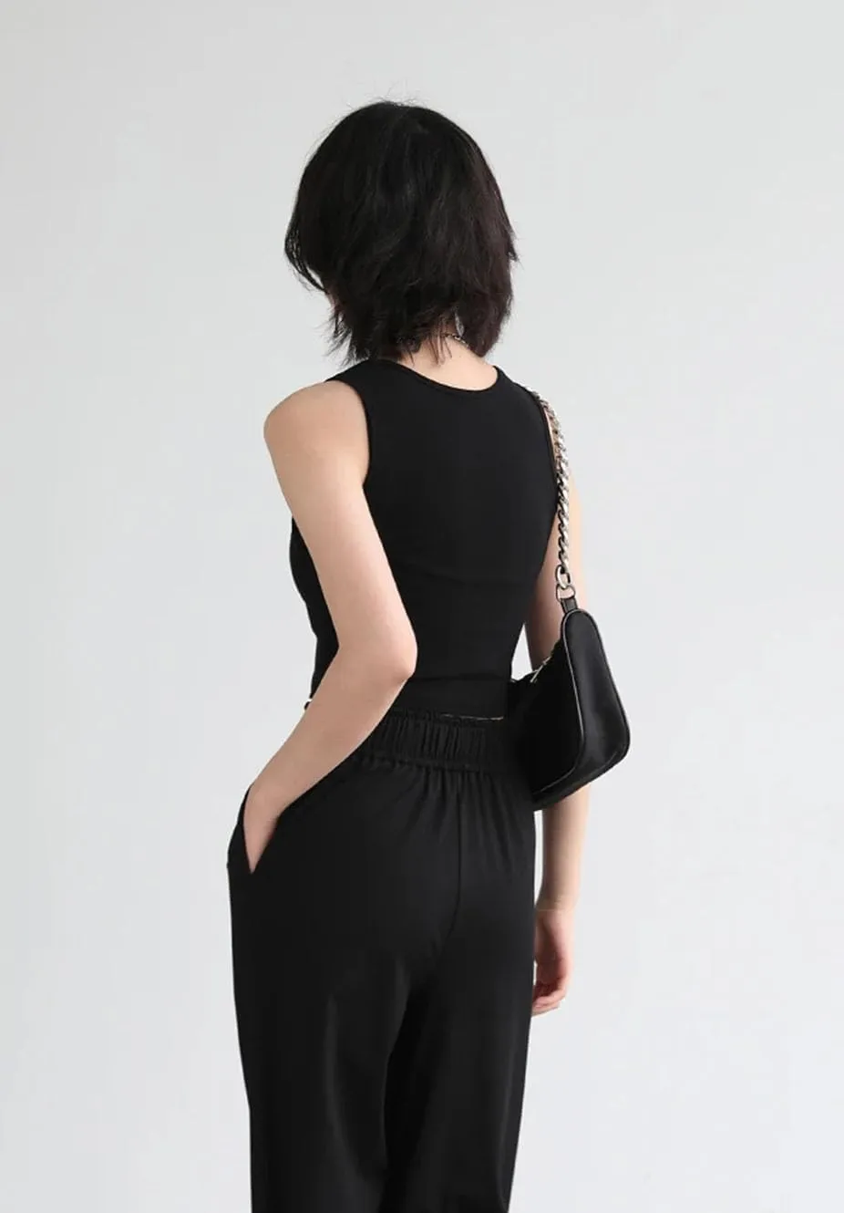 Womens Slim Fit Camisole Vest Solid Color Short U Neck Elastic Summer Basic Crop Suspender Camisole Vest