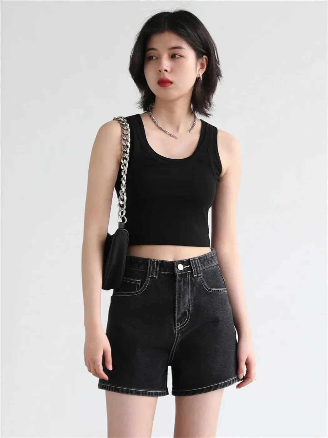 Womens Slim Fit Camisole Vest Solid Color Short U Neck Elastic Summer Basic Crop Suspender Camisole Vest