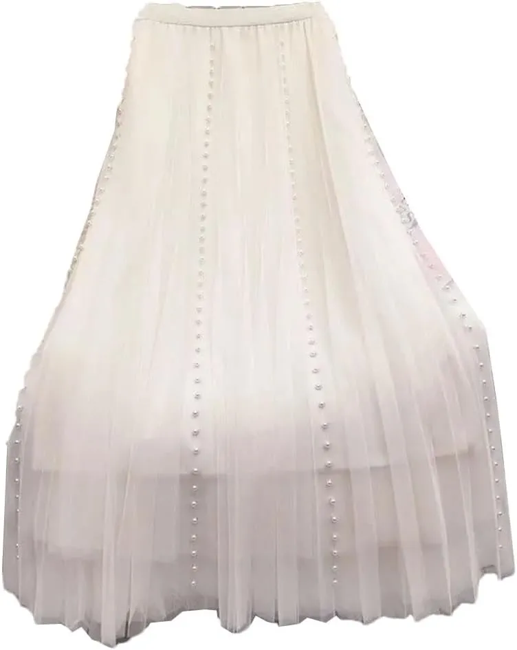 Women's Solid Color Pleated Skirt Slim High Waisted All-Match Lady Casual Mid-Calf Skirt