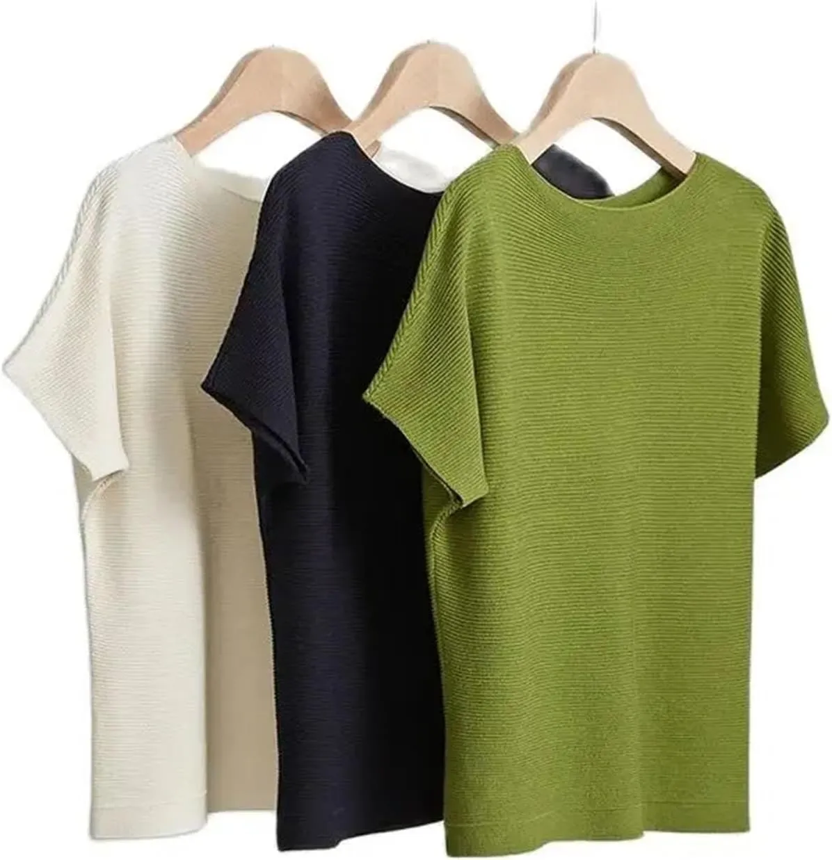Women's Summer Knitted T-Shirts Short Sleeved Loose T Shirt Tops Silk Satin Camisole Tank Tops