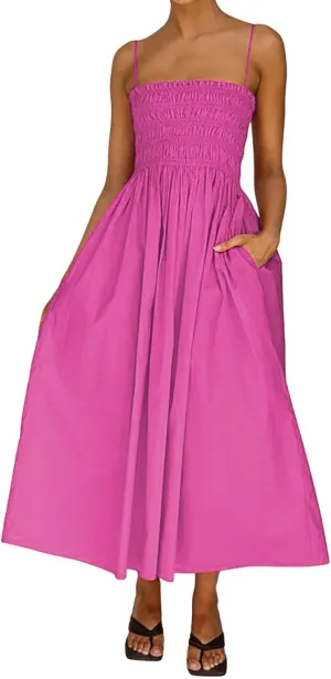 Womens Summer Sling Linen Dress Beach Low Back Long Maxi Cotton Linen Dresses Slim High Waist Long Sun Dress
