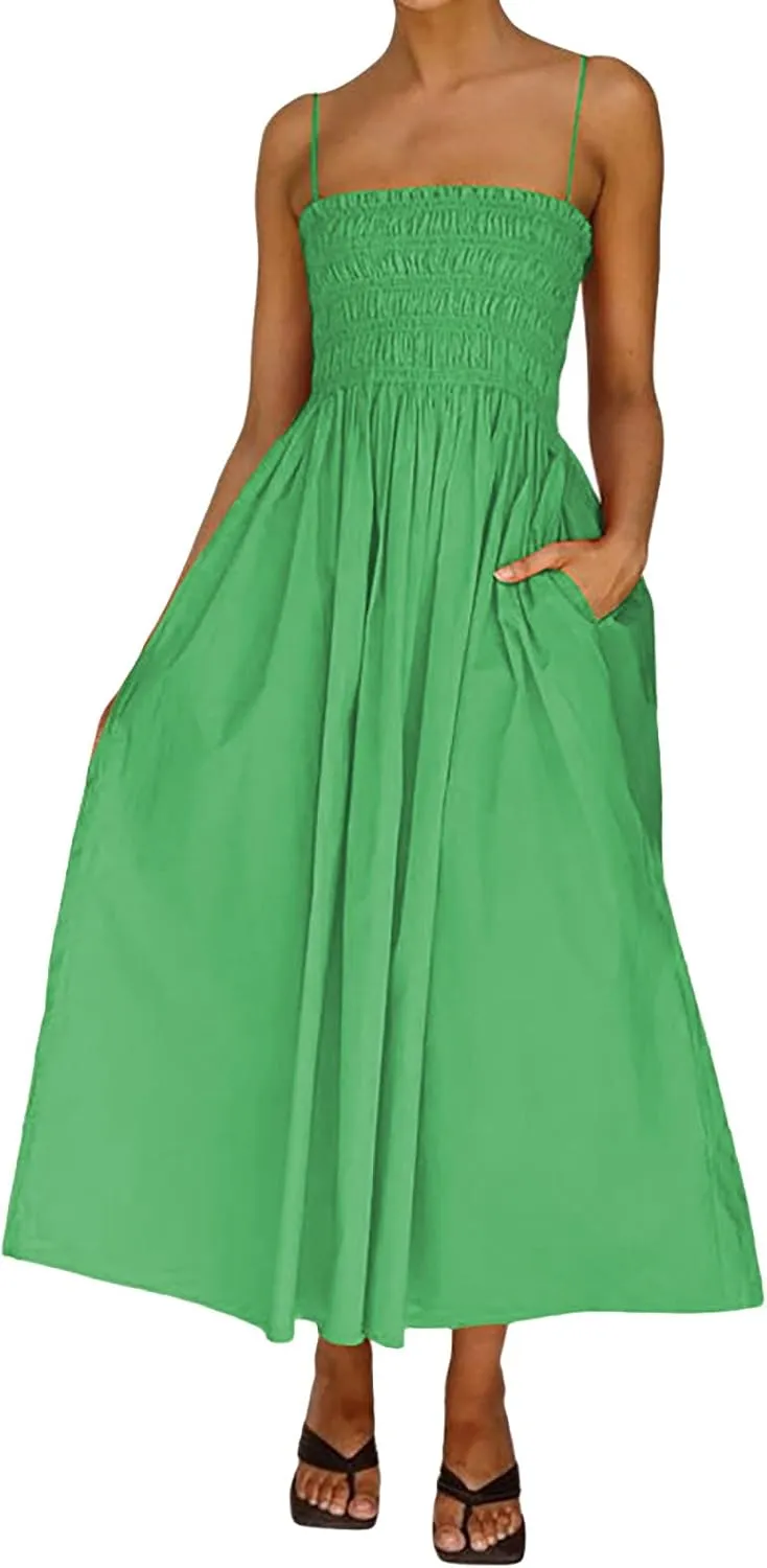 Womens Summer Sling Linen Dress Beach Low Back Long Maxi Cotton Linen Dresses Slim High Waist Long Sun Dress