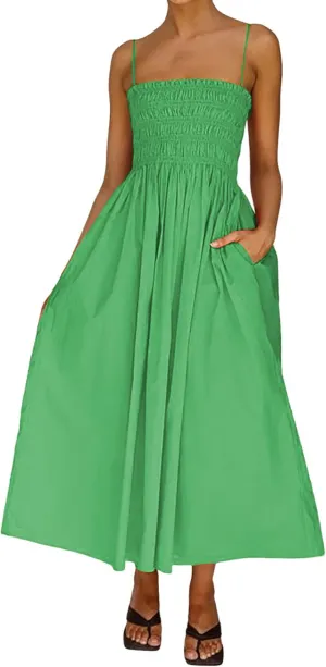 Womens Summer Sling Linen Dress Beach Low Back Long Maxi Cotton Linen Dresses Slim High Waist Long Sun Dress