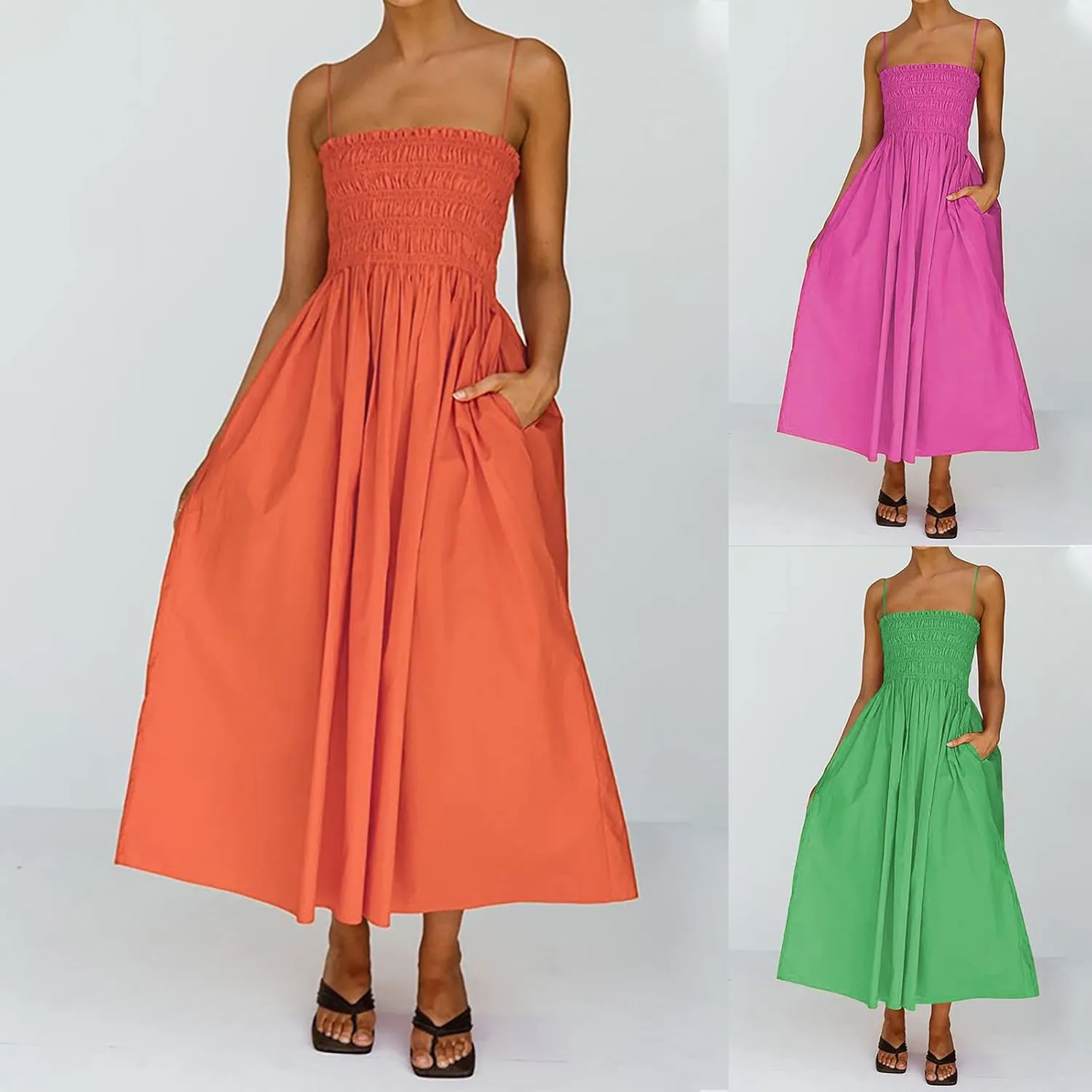 Womens Summer Sling Linen Dress Beach Low Back Long Maxi Cotton Linen Dresses Slim High Waist Long Sun Dress