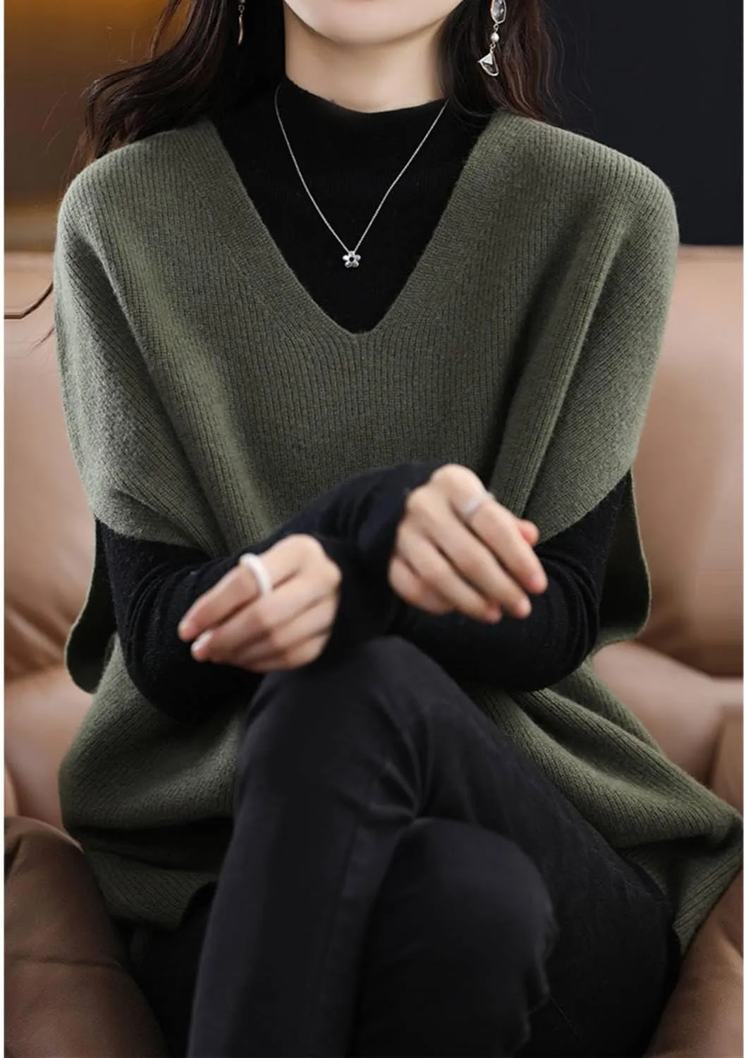 Women's Sweater Vest 100% Merino Wool Lightweight Sleeveless Pullover V-Neck Knit Basic Vest Short Tops