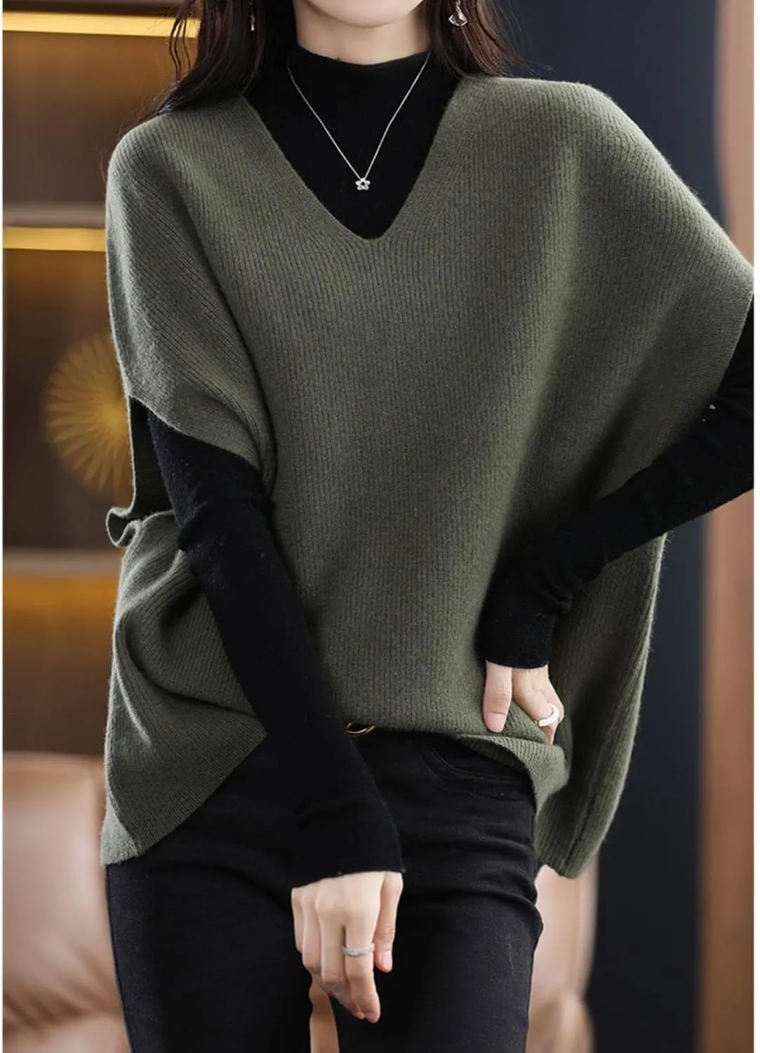 Women's Sweater Vest 100% Merino Wool Lightweight Sleeveless Pullover V-Neck Knit Basic Vest Short Tops