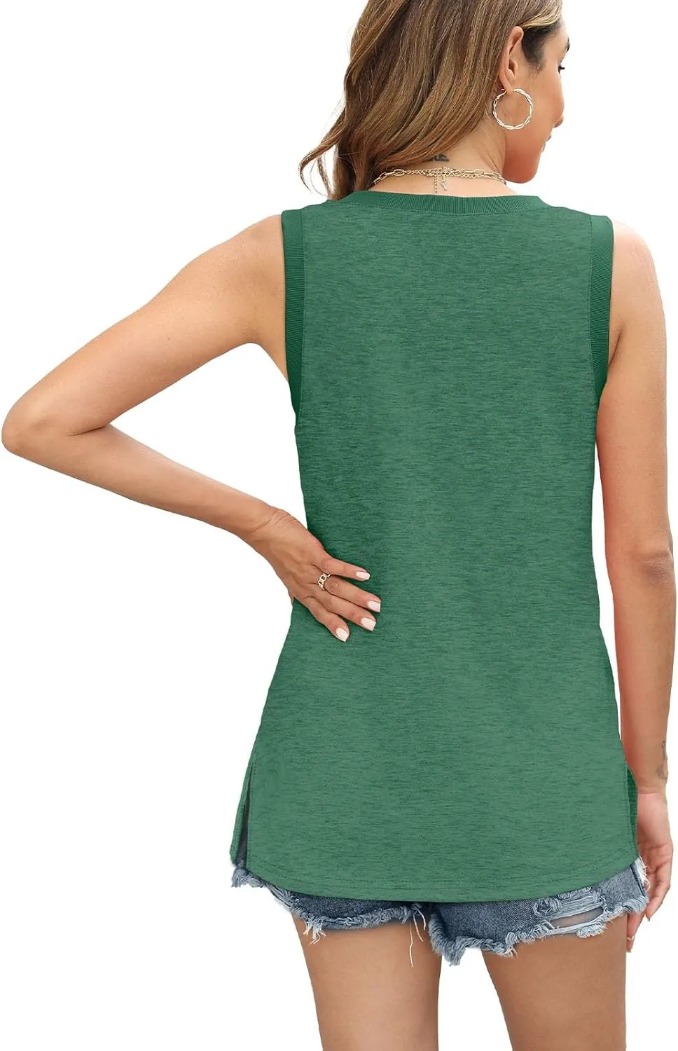 Womens Tank Tops Summer V Neck Loose Fit Casual Basic Side Split Sleeveless