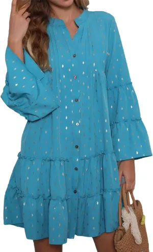 Women's V Neck Long Sleeve Wedding Guest Dress Smocked Waist Tiered Ruffle Hem Mini Dress Spring Floral Short Dress