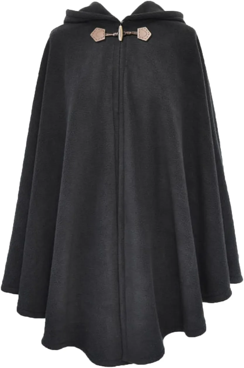 Womens Vintage Wool Poncho Horn Button Coat Hooded Cloak Shawls Wraps Open Front Cape Warm Sweater Cadigan Fall Winter