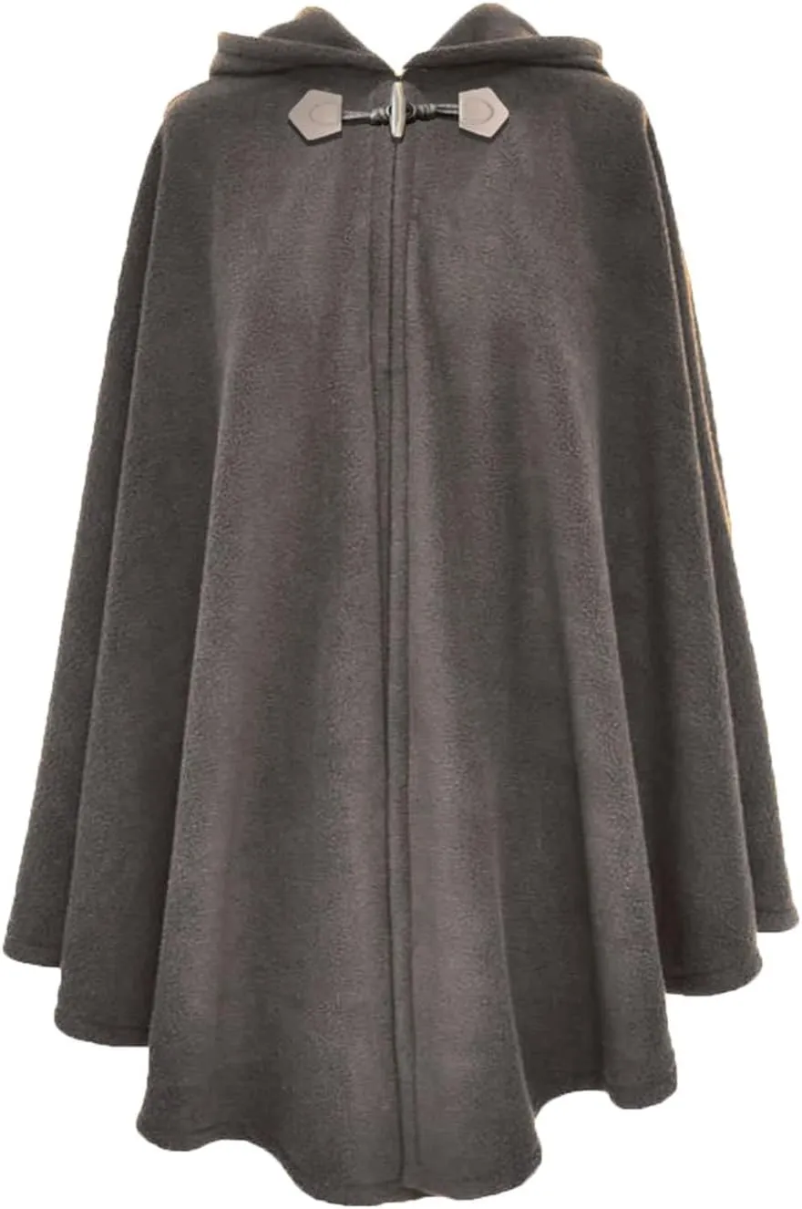 Womens Vintage Wool Poncho Horn Button Coat Hooded Cloak Shawls Wraps Open Front Cape Warm Sweater Cadigan Fall Winter