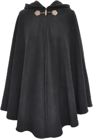 Womens Vintage Wool Poncho Horn Button Coat Hooded Cloak Shawls Wraps Open Front Cape Warm Sweater Cadigan Fall Winter