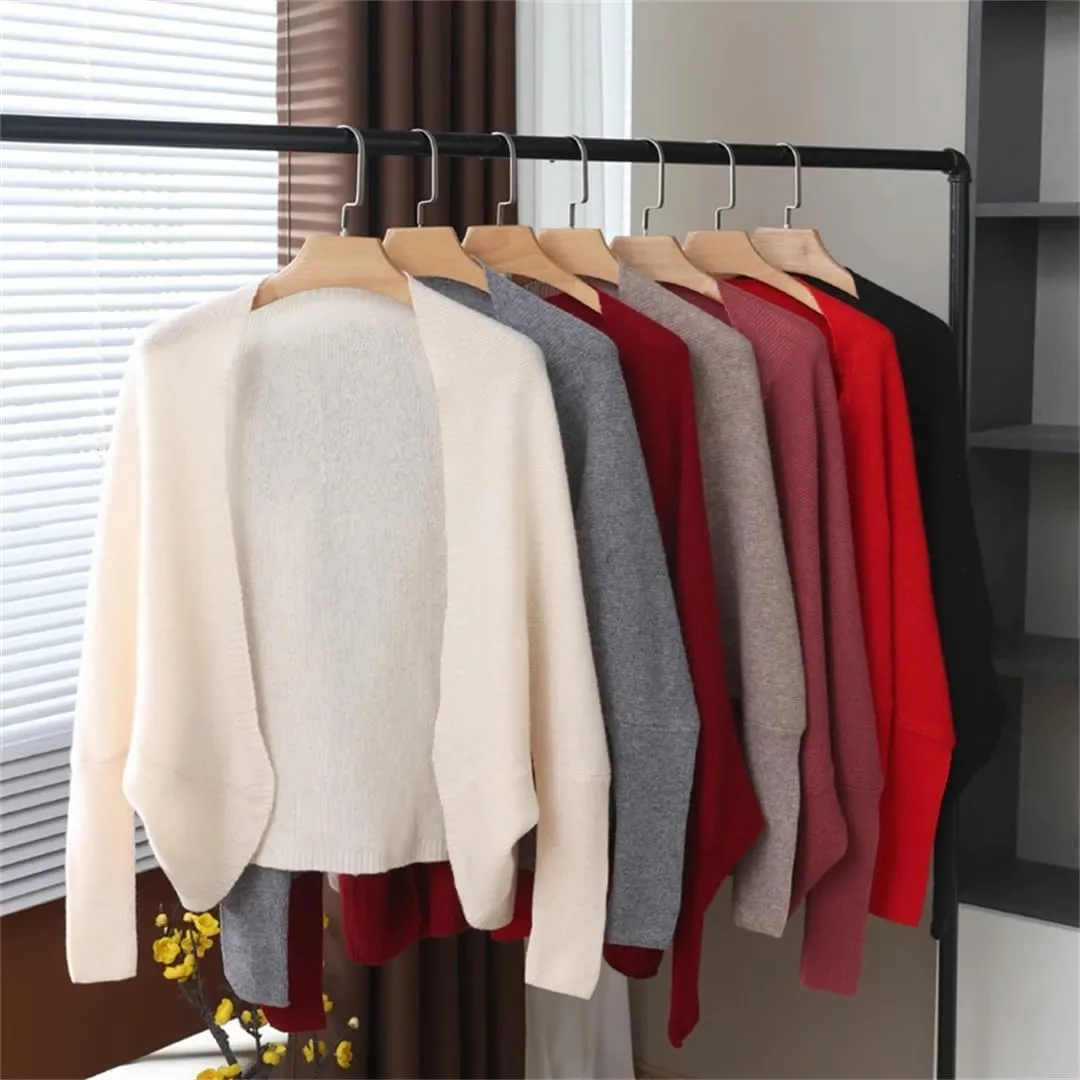 Women's Wool Cloak Shawls Long Sleeve Buttoned Cardigan Dual-Purpose Scarf Cape Soft Warm Knitted Tops