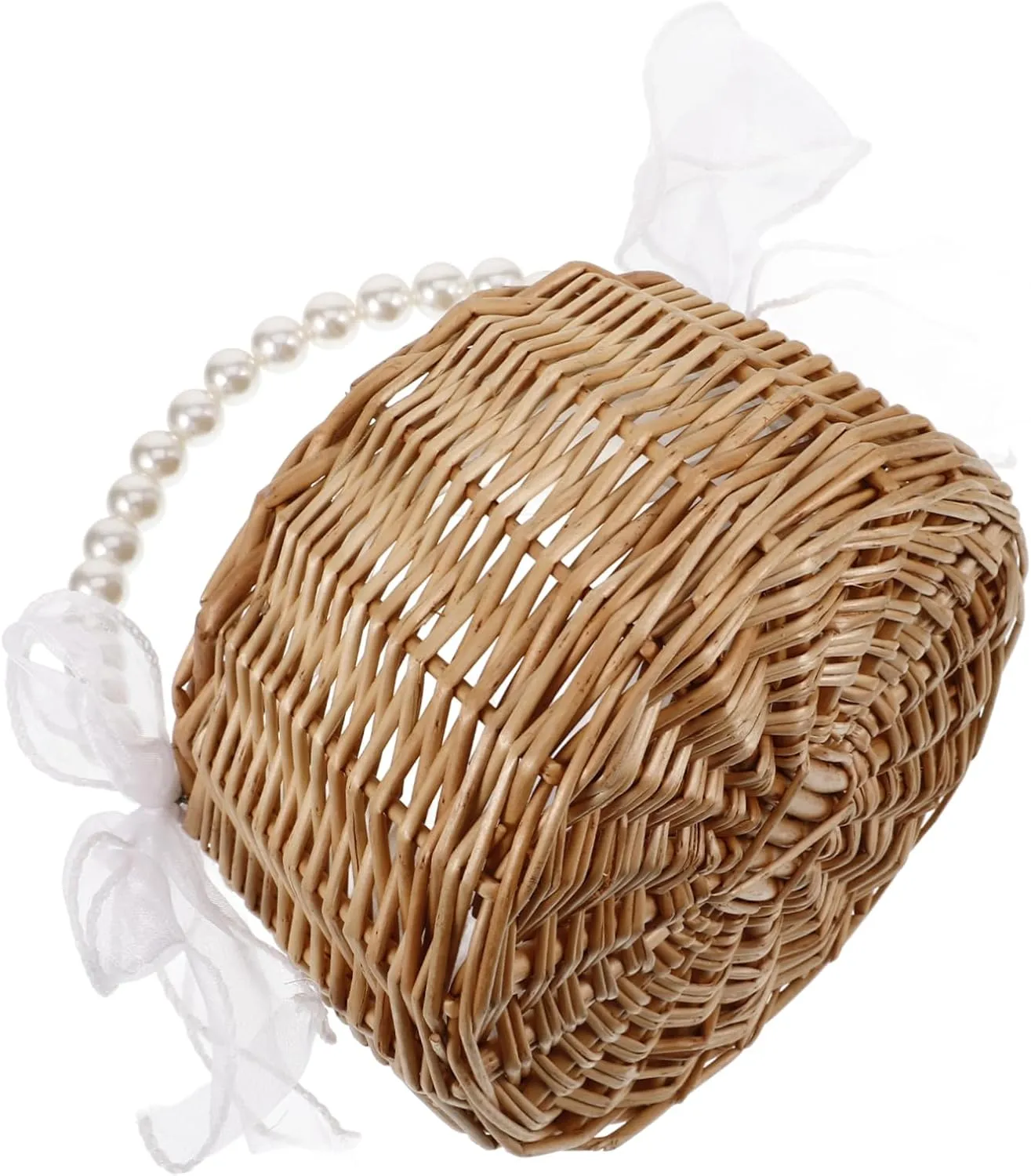 Woven Rattan Tote Bag with Basket Handles Handwoven Basket Purse for Women Summer Clutch