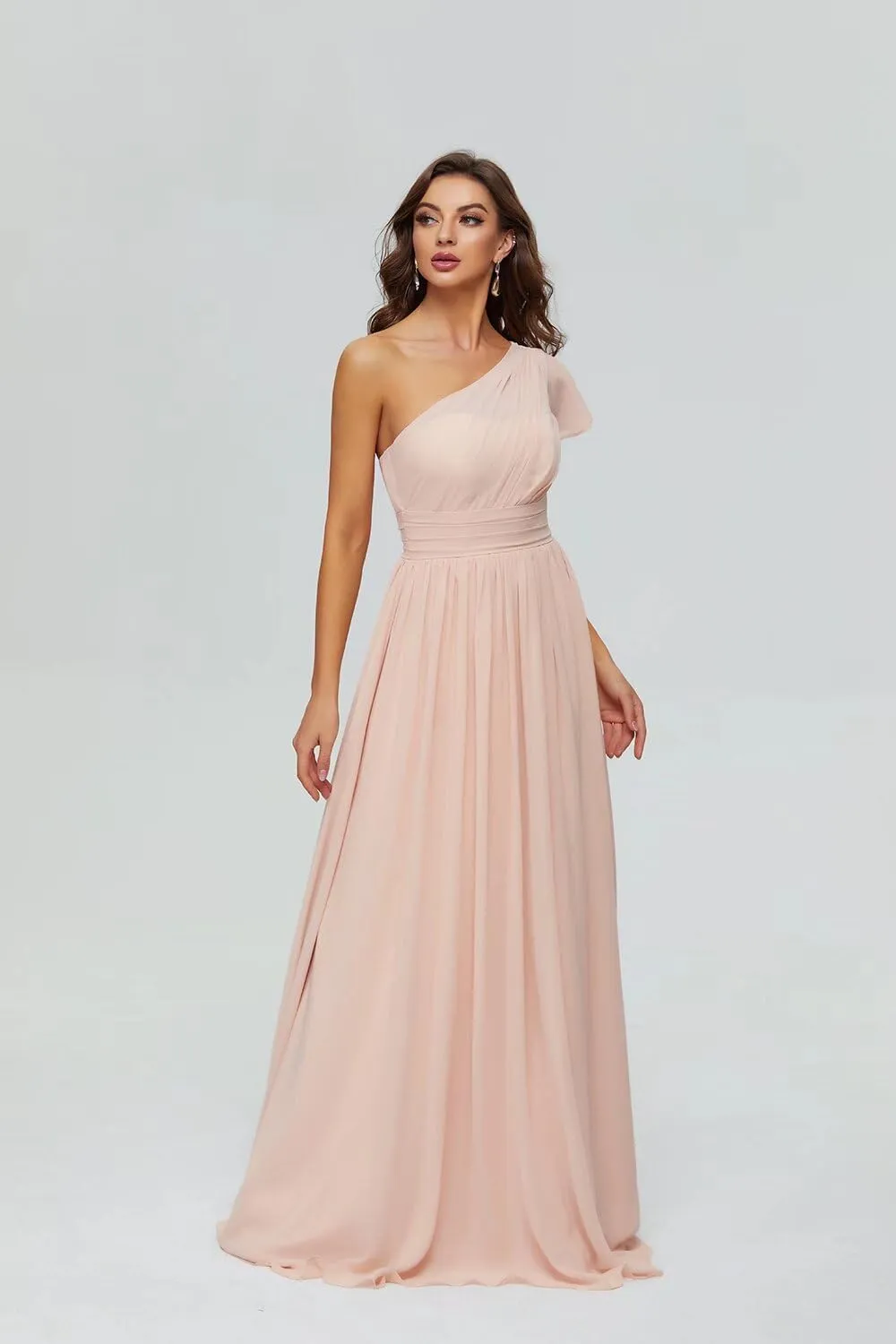 Xijun Women's One Shoulder Bridesmaid Dresses Chiffon Long Bodices Wedding Formal Evening Party Gowns