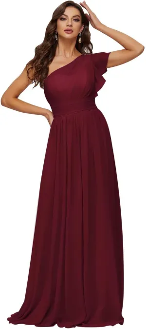 Xijun Women's One Shoulder Bridesmaid Dresses Chiffon Long Bodices Wedding Formal Evening Party Gowns