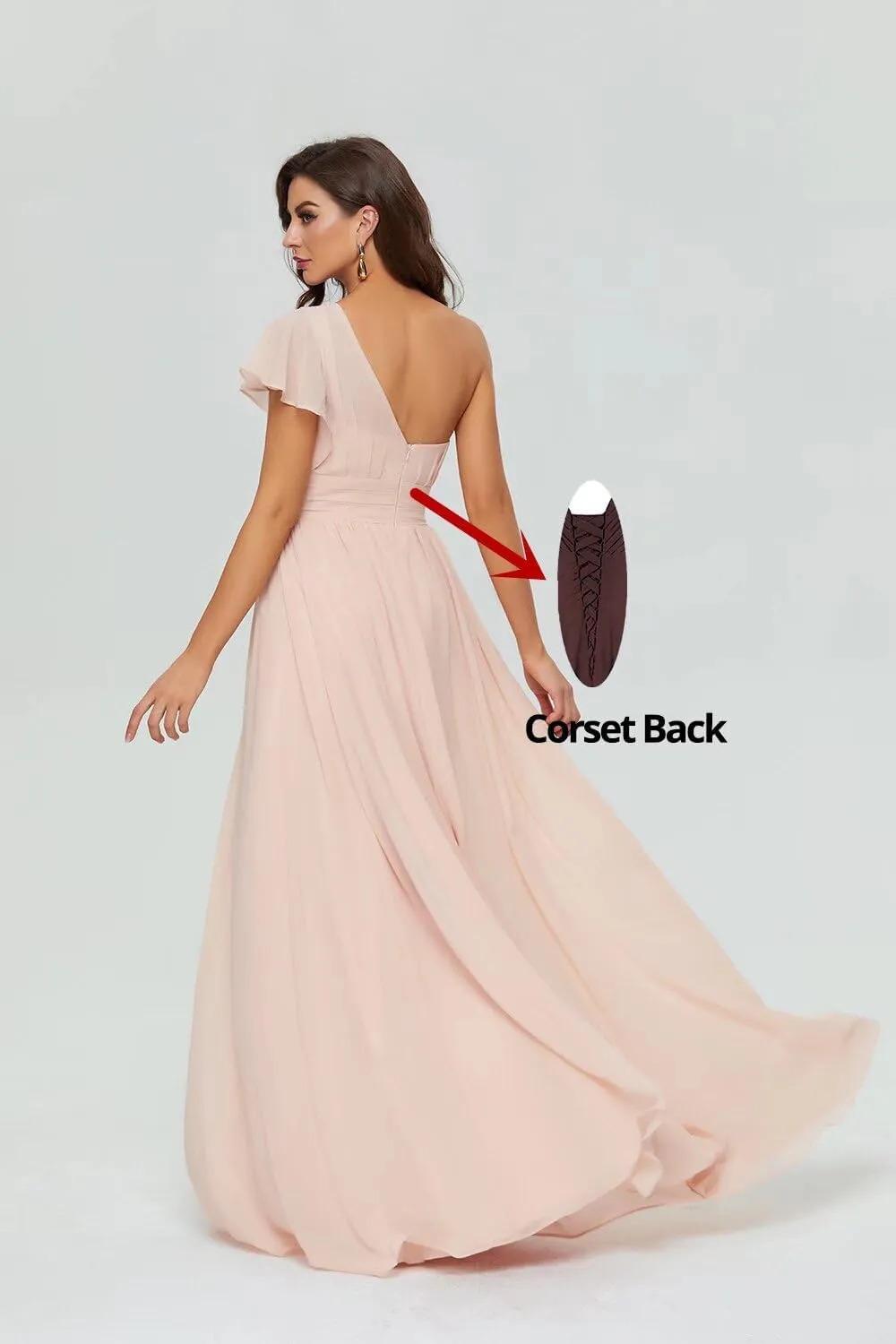 Xijun Women's One Shoulder Bridesmaid Dresses Chiffon Long Bodices Wedding Formal Evening Party Gowns